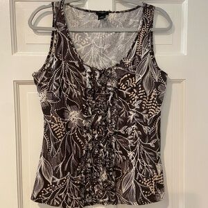 Ann Taylor Medium Brown & Cream Floral Ruffle Tank Top